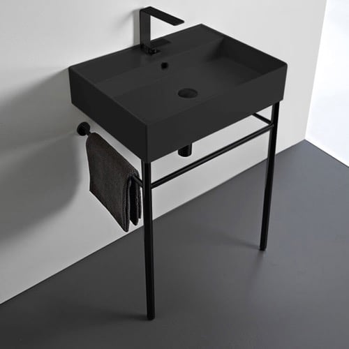 Small Black Console Sink, Modern, 24 Inch Scarabeo 8031/R-60-49-CON-BLK